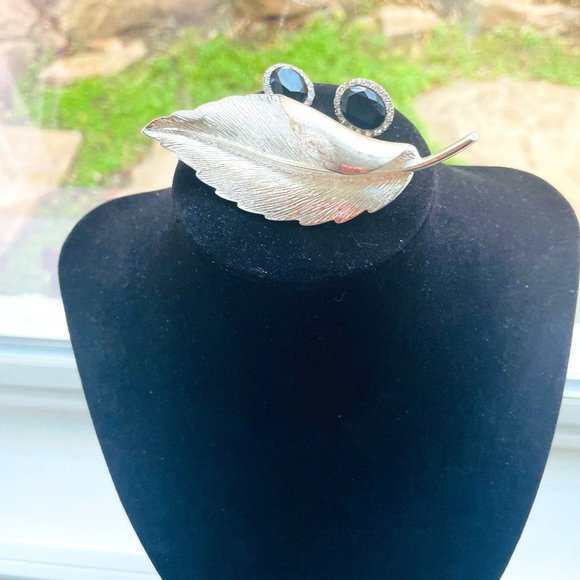 Monet Jewelry - VTN Signed Monet Crystal Earrings & Large Signed Allison Reed Curve Leaf Brooch